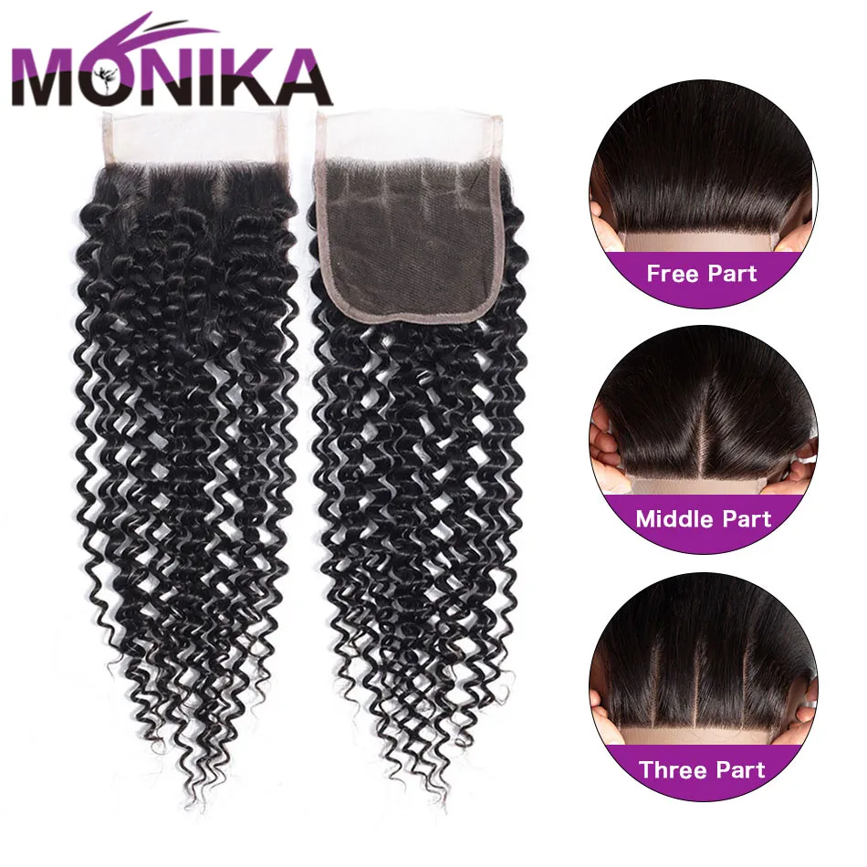 Моника волосы перуанские пучки закрытием кудрявый вьющиеся человеческие