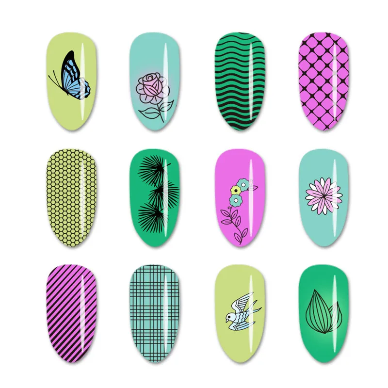 BeautyBigBang 6*12cm Nail Stamping Plates Square Flower Butterfly Grid Image Stamping For Nails Template Nail Art BBB XL-042