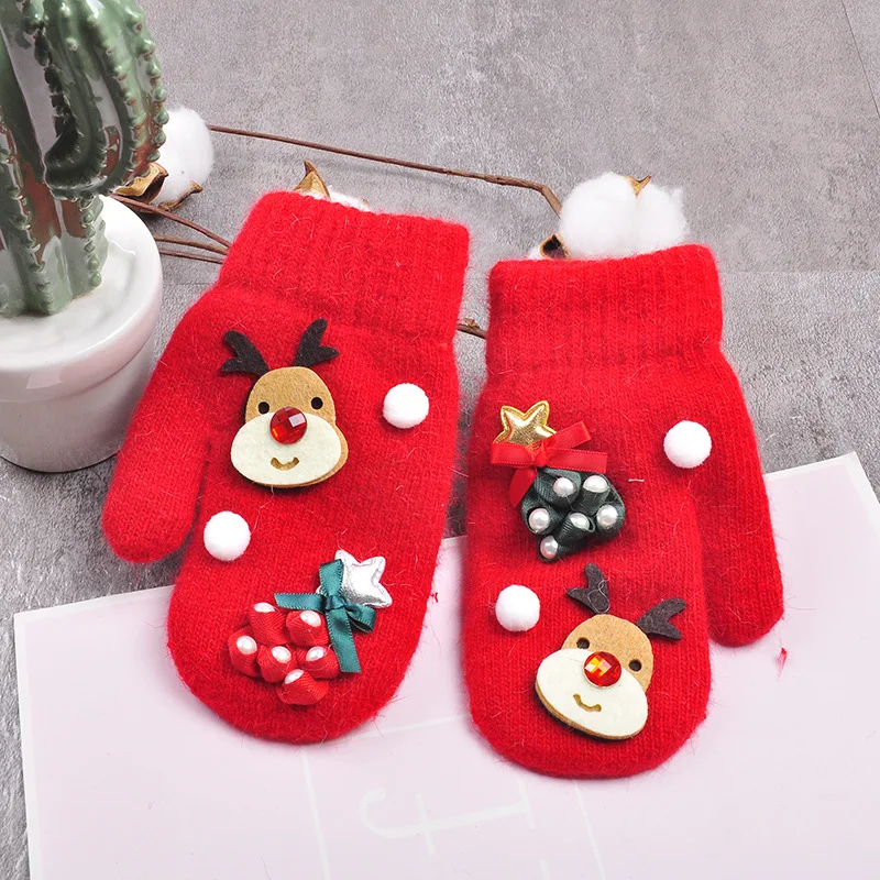 Детские перчатки Милые Рождественские один размер зимние вязаные толстые теплые