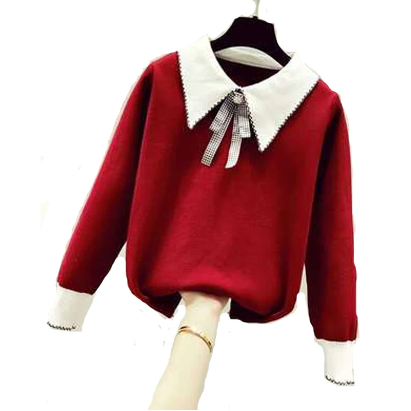 

2020 Autumn Winter Women Sweaters Loose Ladies KNitted Tops Bow Elegant All-Match Female Pullovers Long Sleeve Free Size Clothes