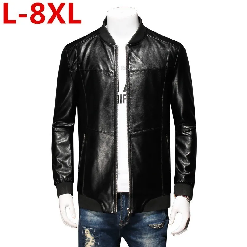 Высокого качества размера плюс 8XL 7XL 6XL Новая мужская Черная байкерская кожаная