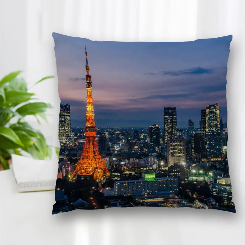Custom Tokyo Landscape Pillow Slips Polyester Decorative Pillowcases Zipper Case Pillowcase Cover Square 40x40cm | Дом и сад