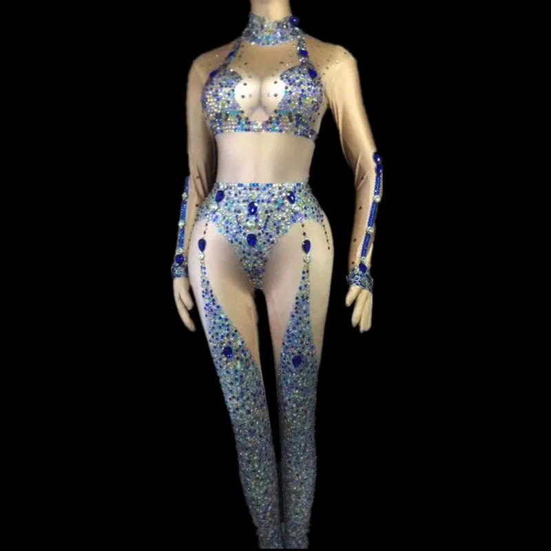 Для женщин сексуальный комбинезон сверкающими кристаллами Боди для ночного