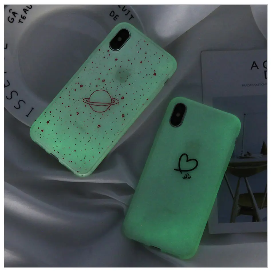 Светящийся силиконовый чехол KJOEW для iPhone 7, 6, 6s, 8 Plus, X, XR, XS, MAX, XS, мультипликационный мягкий чехол для телефона, TPU, чехол