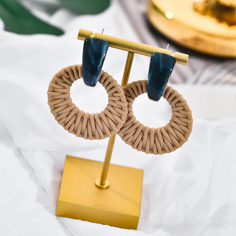 Женские Висячие серьги ручной работы из ротанга круглые акриловые висячие и