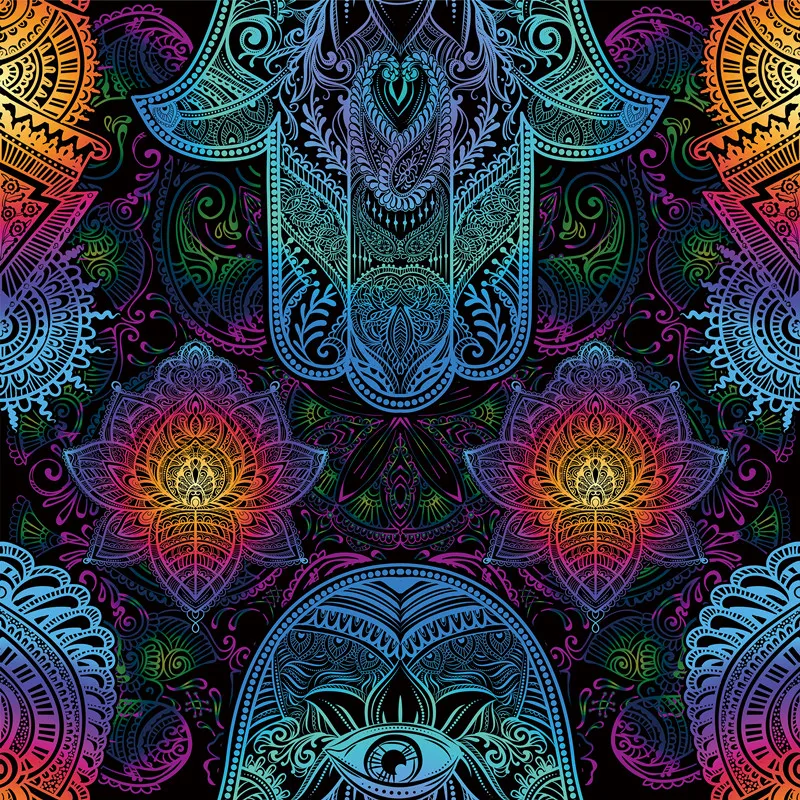 

Stretch Swimwear Fabric Hand of Fatima Eyes Palm Colorful Pattern Clothing Yoga Clothing Fabric