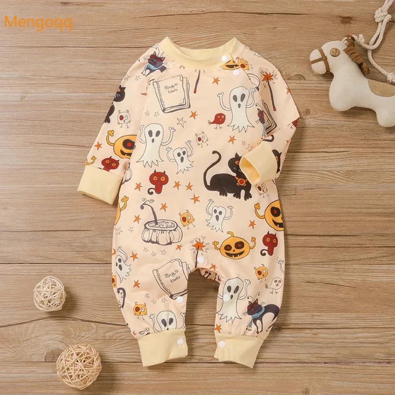 

Infant Baby Girls Boys Cartoon Print Outfits Halloween Long Sleeve Jumpsuits Toddler Kids Casual Romper 3-24M