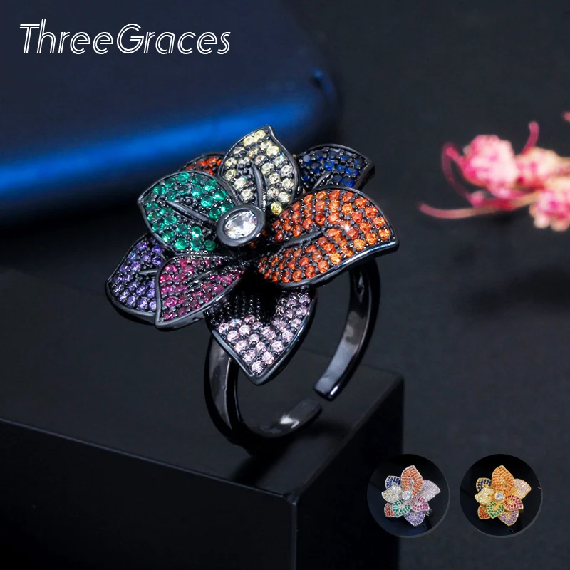 Трехцветный 3D Винтаж CZ многоцветный Большой себе Регулируемая цветок лист