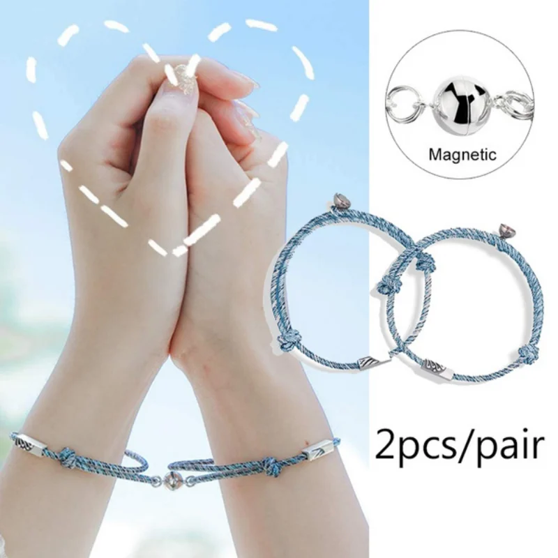 

Браслеты с подвесками для пар, круглые минималистичные ювелирные украшения с магнитом, регулируемые эластичные веревочные браслеты, хорош...