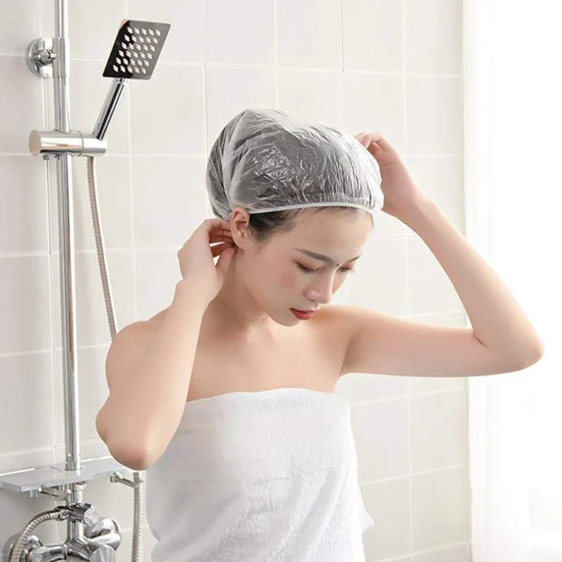 

100PCS New Disposable Clear Spa Hair Salon Home Shower Bathing Elastic Cap Hats