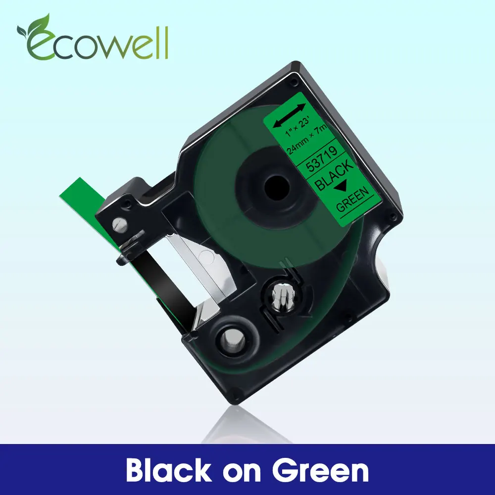 Ecowell Black on Green Compatible for Dymo D1 53719 24mm*7m label tape for Dymo MobileLabeler LabelManager PnP Wireless 500TS