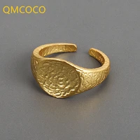 qmcoco silver color ring irregular convex face foil open adjustable geometry personality ring woman fine jewelry accessories