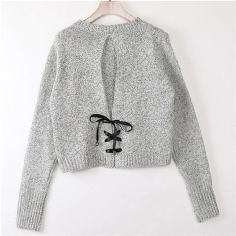 Women Sweaters and Pullovers Bow Tie Lace Up Sweater 2020 Spring Tops Solid O-neck Long Sleeve Pull Femme PZ2558 | Женская одежда