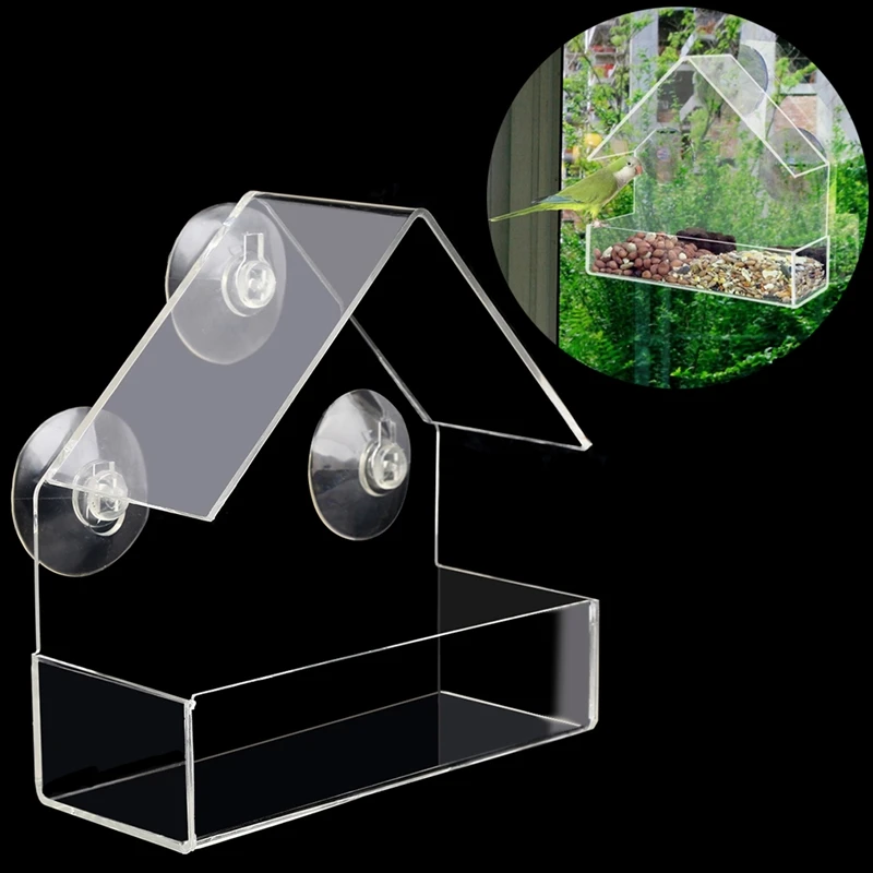 Transparent House Window Type Bird Feeder Birdhouse with Suction Type Outdoor Garden Bird Cage with Suction Cup Bird Feeder