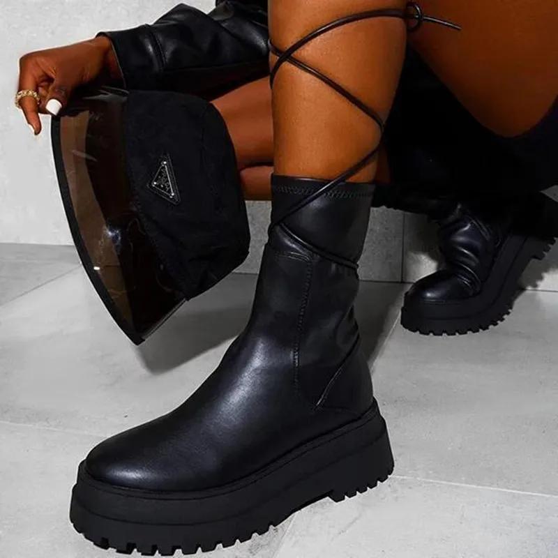 

Fashion Boots Women Platform Comfortable Round Head Short Boots Chunky Winter Shoes Platform Ankle Boots Brand Designer Size 43