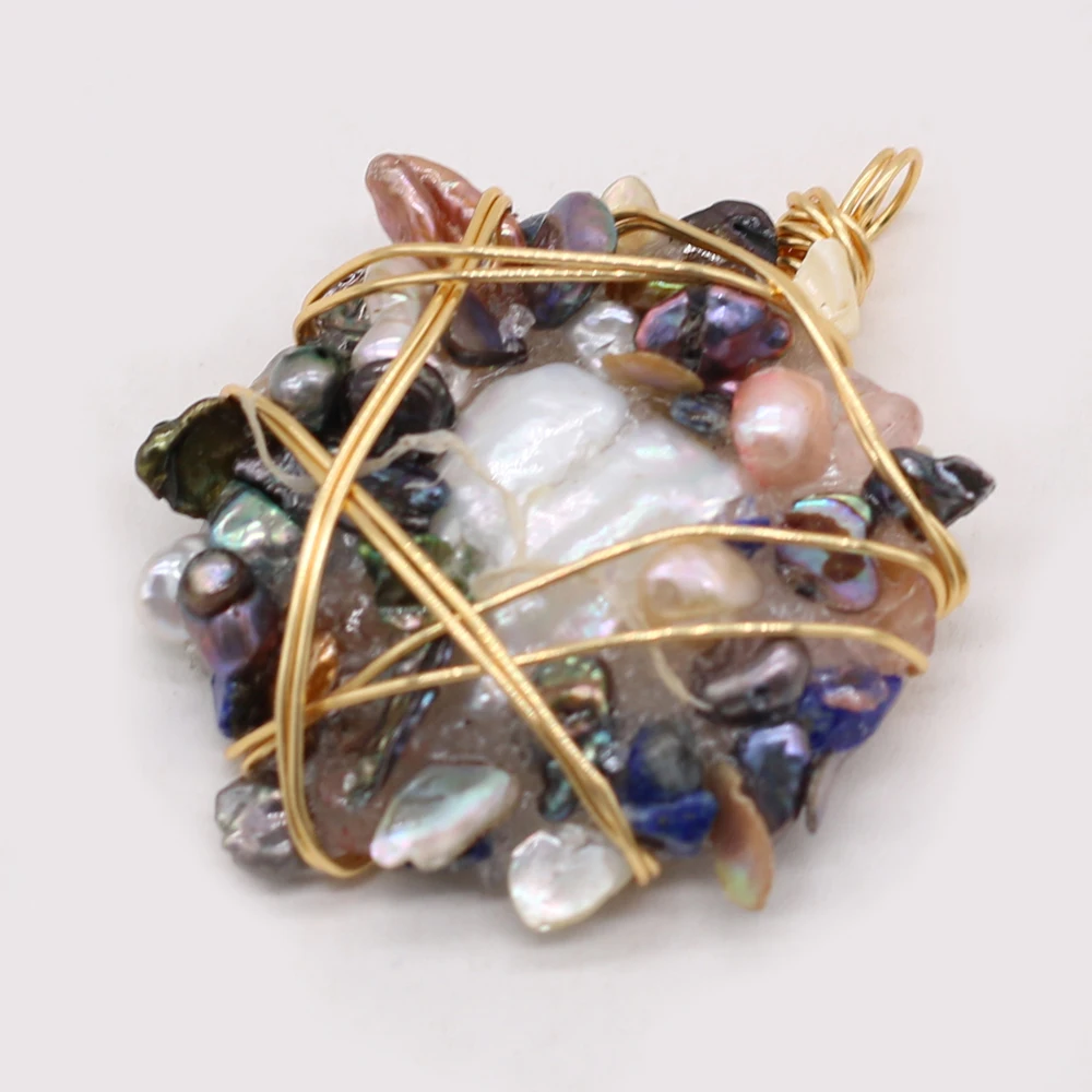 

Natural Stone Gems Pearl Crystal Buds Around Gold Wire Pendant Handmade Crafts DIY Necklace Jewelry Accessories Gift Making