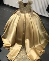 2021 gold ball gown girl dresses for pageant birthday party kids couture