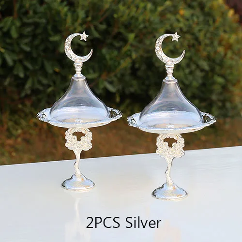 2PCS-Silver JINSERTA 2 шт. металлический лоток для хранения роскошное золото Высокая подставка мини фрукты десерт торт тарелка с крышкой дома вечерние и свадебные KTV Декор - Цвет: 2PCS-Silver