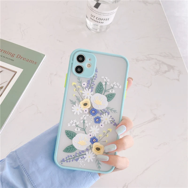 Lovebay NEW Fashion Pretty Flowers Case For iPhone 13 12 11 14 Pro Max 7 8 Plus X XR XS Max SE Luxury Color Thick Border Cover