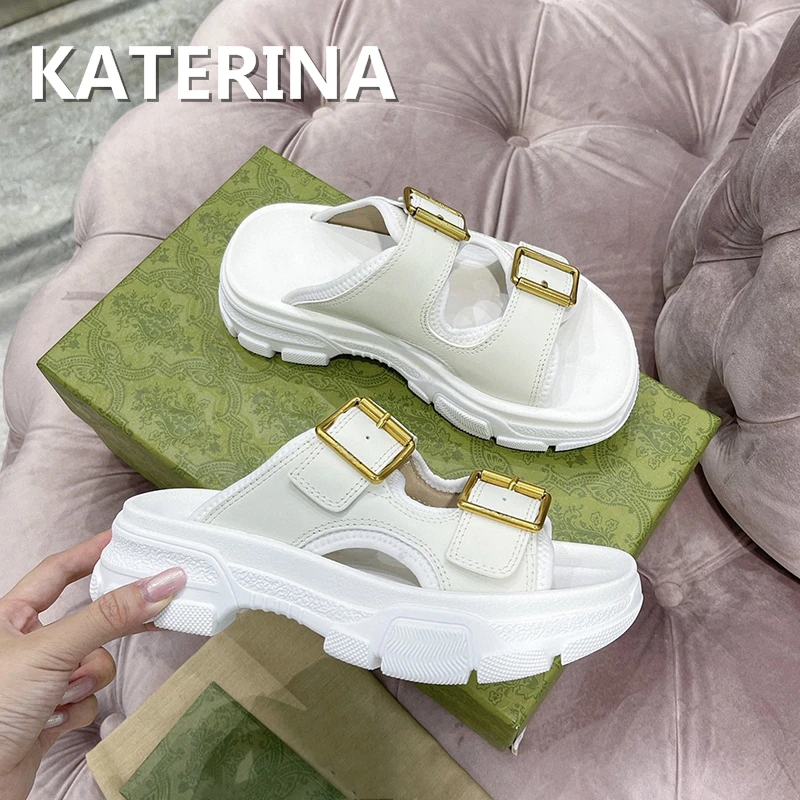 

35-40 Platform Slippers Sandals Thick Soles Women Slippers Buckle Luxury Brand Women Shoes Sandals Summer Flat Shoes for Women