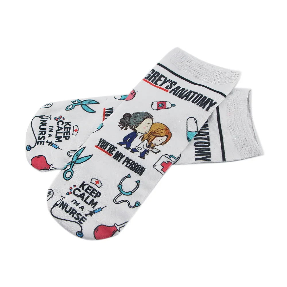 Doctor Nurse Print Grey's Anatomy Cotton Socks Casual Creative Breathable Soft Funny Novelty Low Tube happy Socks men fans gift