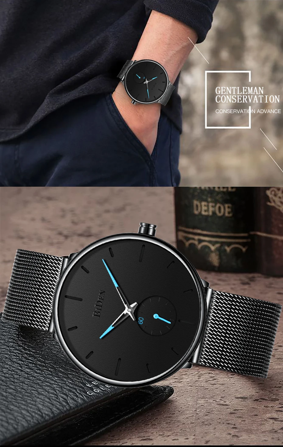 Reloj Hombre BIDEN Top Brand Luxury Men Watches Waterproof Ultra Thin Date Wrist Watch Male Mesh Strap Casual Quartz Clock