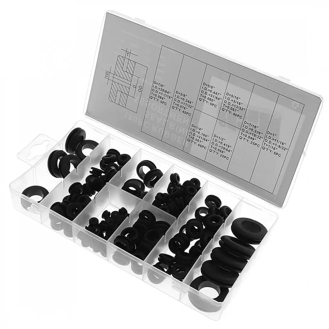 Черные резиновые прокладки 180 шт./лот комплект уплотнительных колец ассортимент