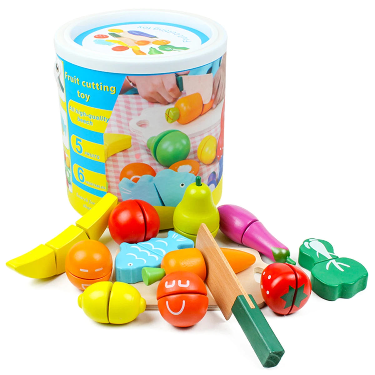 

Velcro Wooden Fruit and Vegetable Combination Cutting Toys Set Children Simulation Pretend Play Kitchen Game Kids Birthday Gift