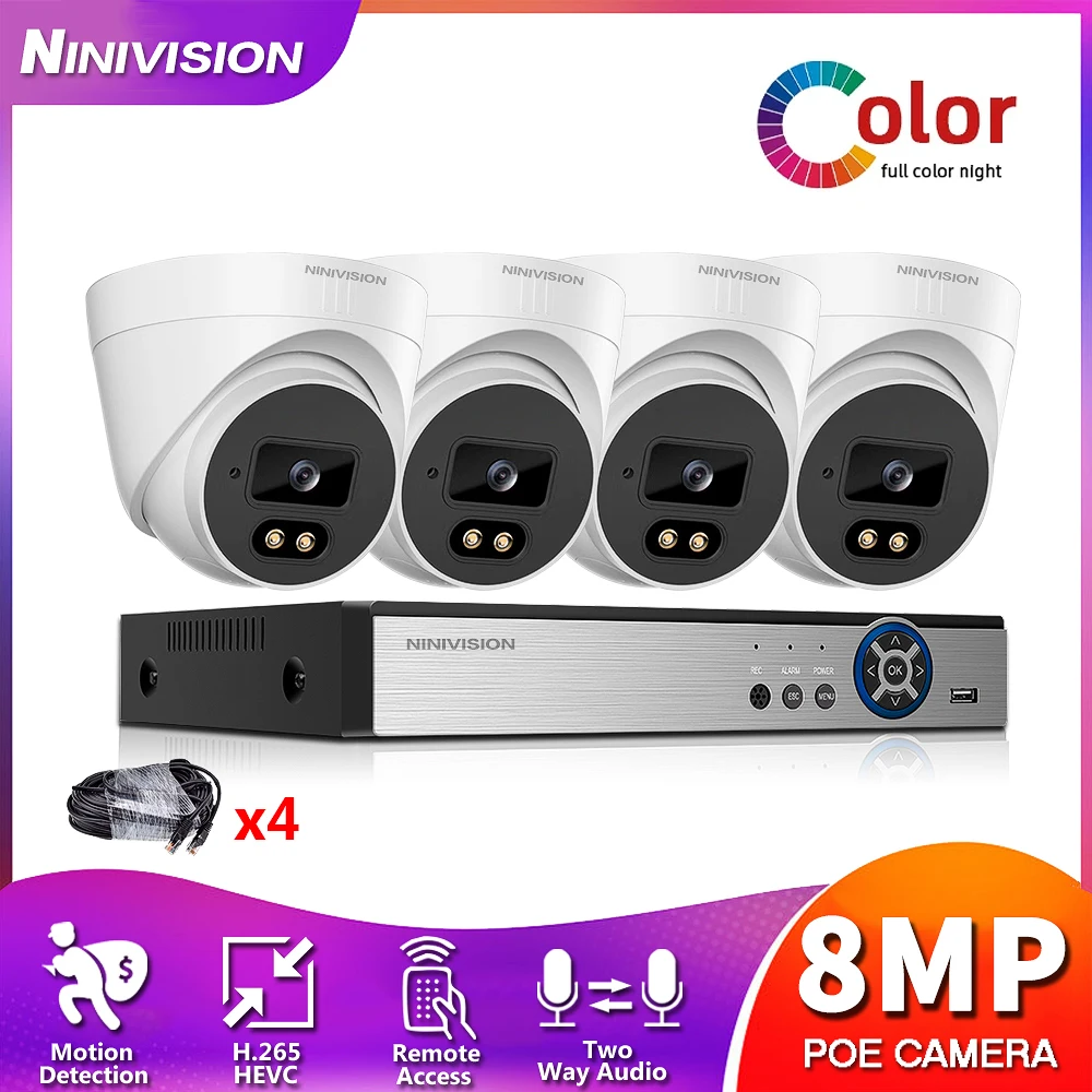 

8MP HD Color Night Vision CCTV System for Home H.265 4CH NVR Kit 4K POE Two Way Audio Video Surveillance Camera CCTV Kits 4K