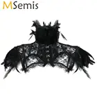 Пиджак-болеро mжение Женский, готический, с перьевым воротником, кружевная накидка на плечо, жакет, топы, костюмы для вечевечерние на Хэллоуин, Ретро винтажный панк