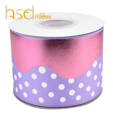 HSDRibbon 75 мм 3 дюймов дизайнерские пользовательские hsd-дизайн розовый крем Фольга на белом корсажная лента в горошек с лентой