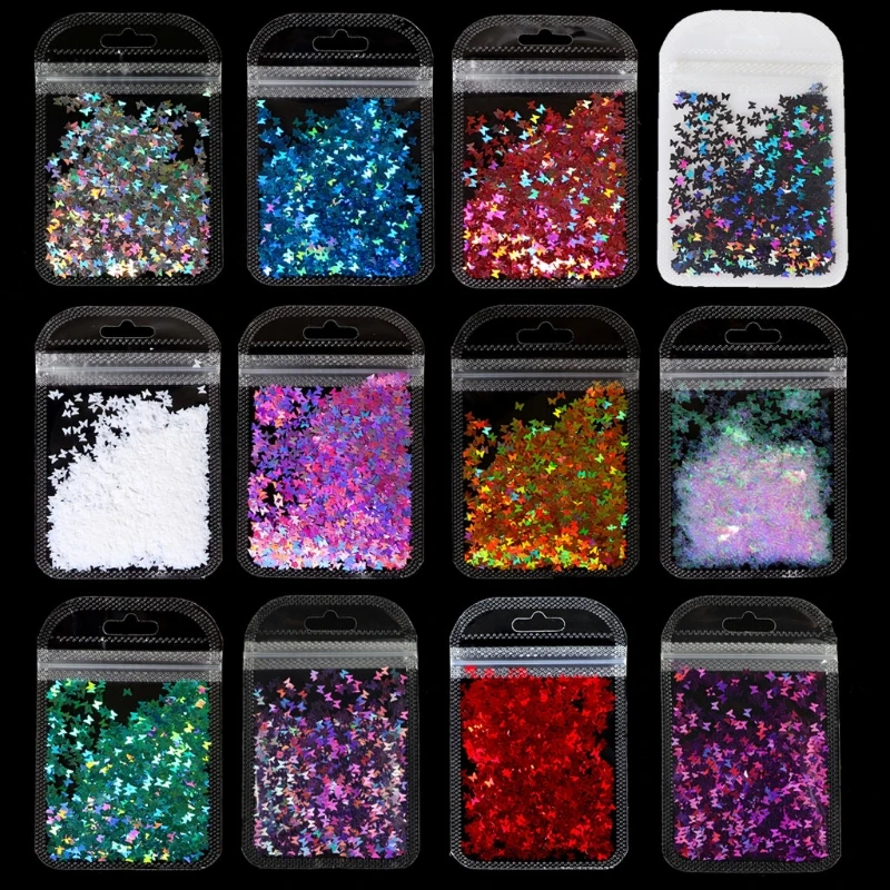 

12 Colors Holographic Nail Glitter Flakes Chunky Glitter Epoxy Resin Festival Chunky Star Butterfly Mixed Sequins 2g Per