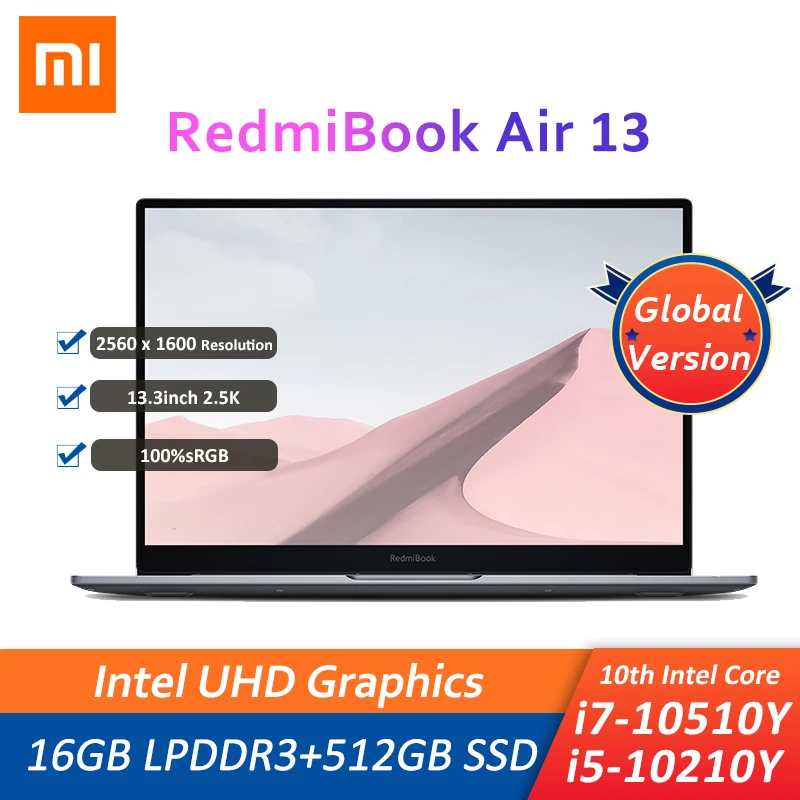 Ультратонкий портативный ноутбук Xiaomi RedmiBook Air 13 i7-10510Y/i5-10210Y 16 ГБ ОЗУ + 512 Гб SSD