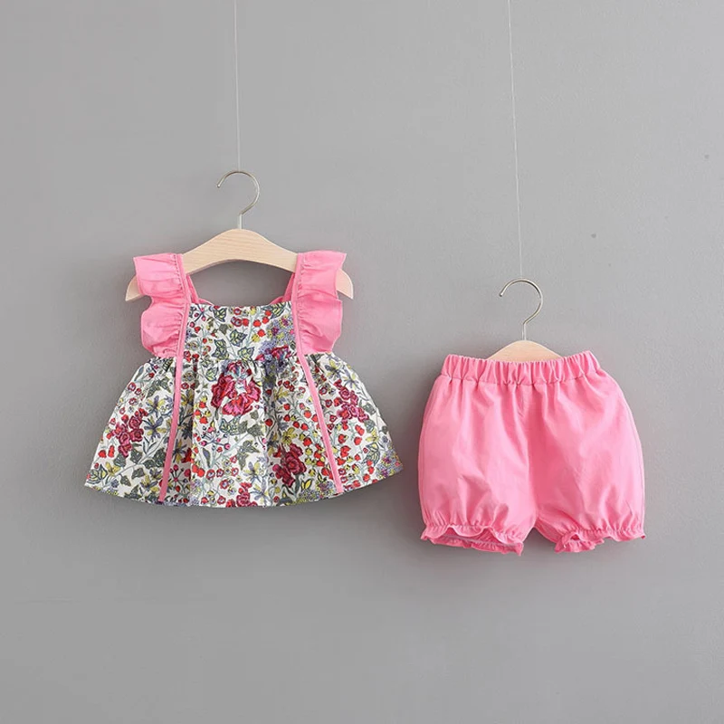 2021 1st baby's birthday girl's summer clothes sets floral sling top + shorts suits for newborn baby girls outfit clothing sets