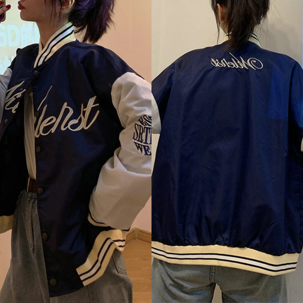 

Women's Men's Zip Up Baseball Jackets Pullover Hoodie Sweatshirts Boyfriend Baggy Unisex Sport Sweater Coat