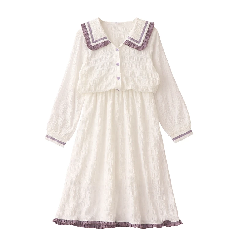 Женское винтажное Плиссированное Платье рубашка белое платье с матросским