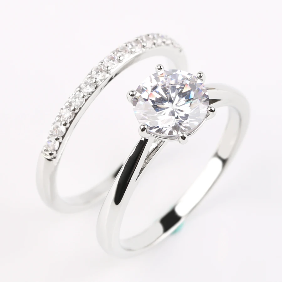 

2pcs/set Fashion Wedding Rings for Women Crystal Zircon Bridal Engagement Party Jewelry Silver Color Ring Couple Luxury Gift
