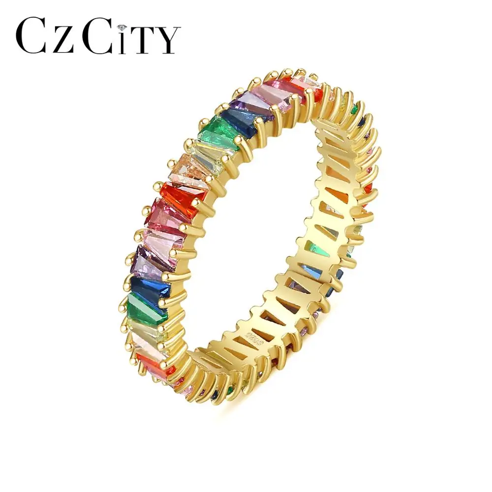 CZCITY Радуга Цвет Gemstone кольца для женщин 100% 925 стерлингового серебра ювелирные