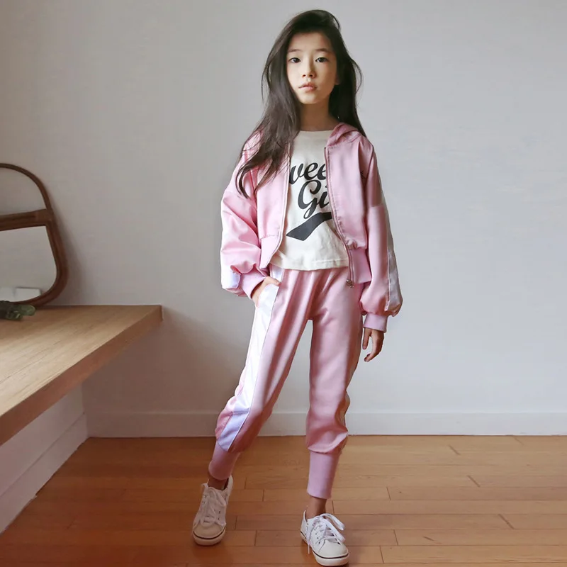 Весенний Повседневный Спортивный костюм для девочек Куртка на молнии мальчиков