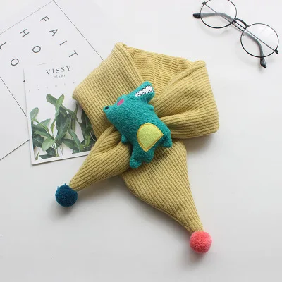 yellow Корейский стиль, детский зимний шарф с рисунком крокодила, хлопковый шарф для малышей, для мальчиков и девочек, с воротником, детский теплый открытый набор для грифа, шарфы - Цвет: yellow