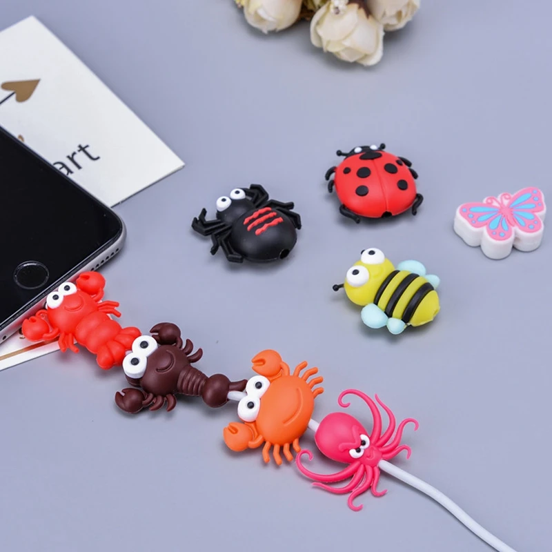 

50pcs Cute Bite Cartoon Animal Insect Cable-Winder USB Data Line Protector Cord Cover Silicone Decorate Smartphone Accessories