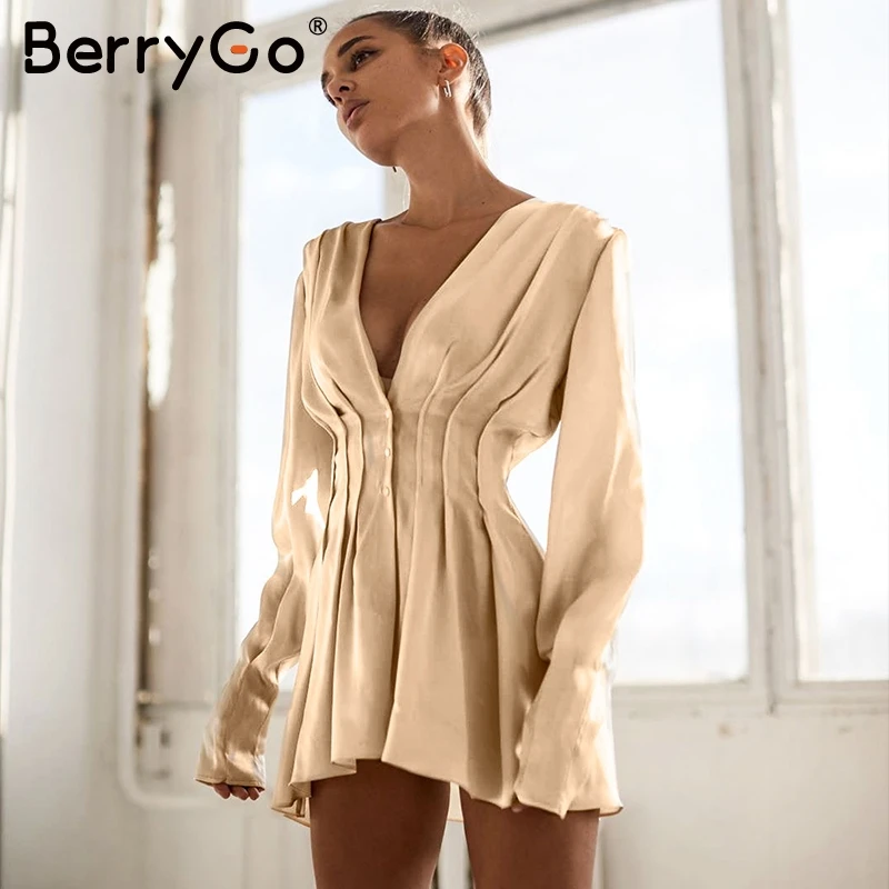 Платье женское атласное Плиссированное с v образным вырезом и длинным