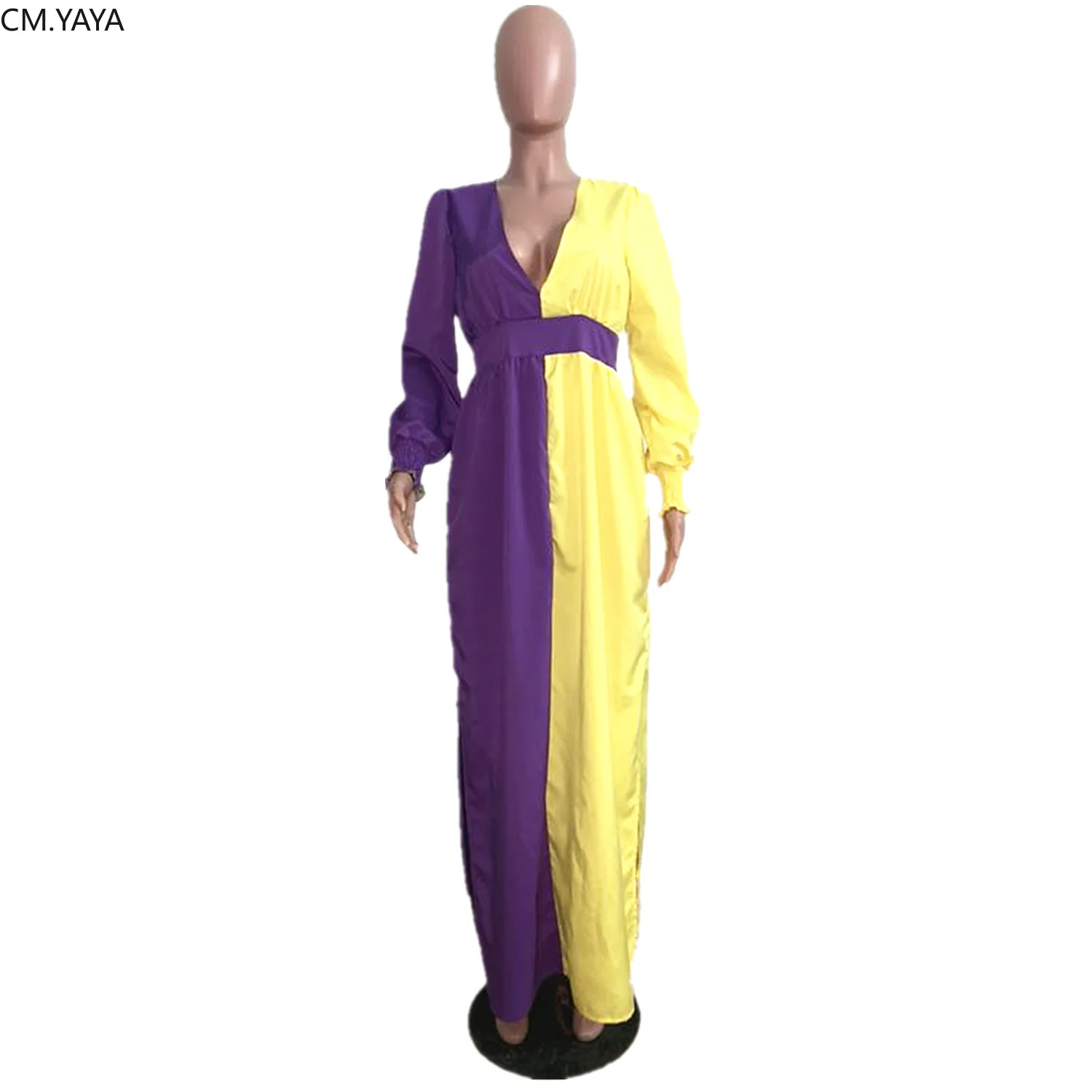 Осеннее женское двухцветное Лоскутное Платье макси с длинным рукавом и