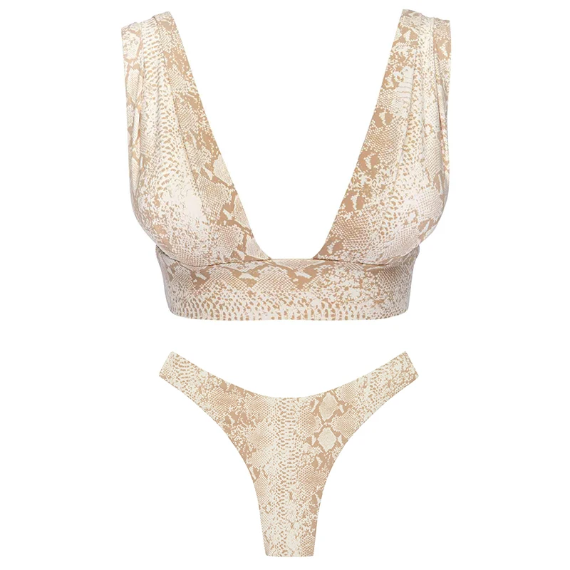 In-X сексуальный купальник с v-образным вырезом женское бикини со змеиным принтом
