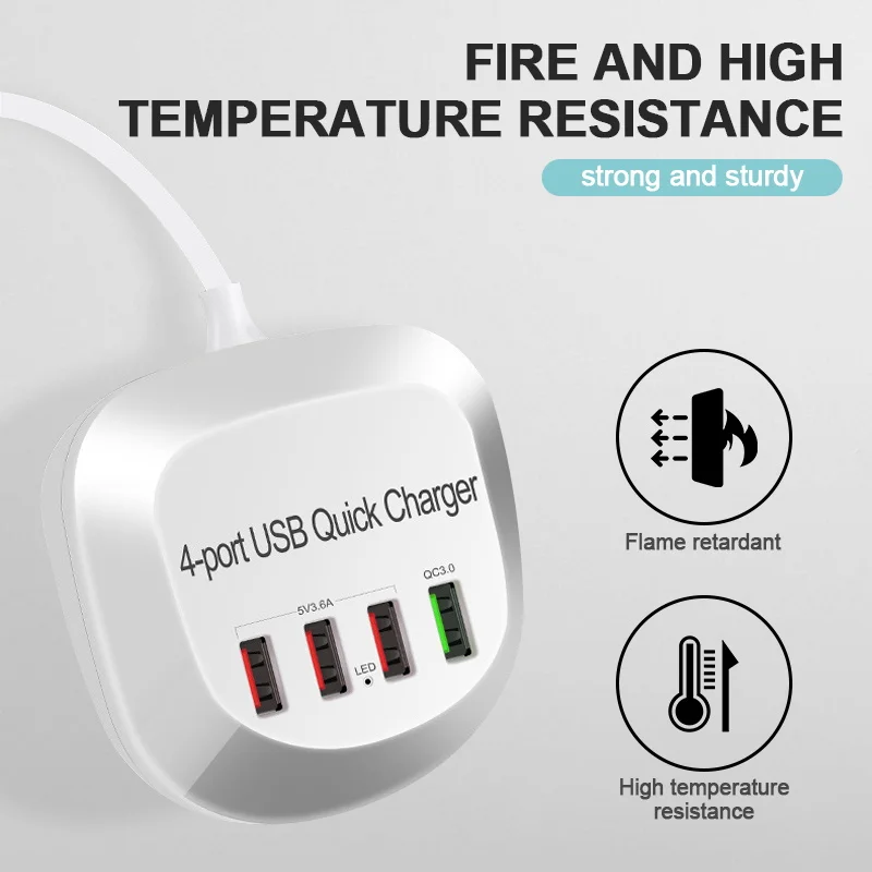 

36W Quick Charge QC3.0 4 Ports USB Charger Universal Phone Fast Charging Adapter For iPhone 12 SE2 11 Pro Xiaomi Huawei Samsung