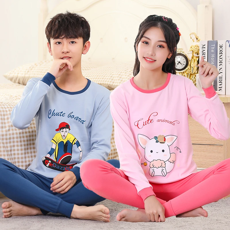 

2PCS Children's Pajamas Sets Boys Girls Sleepwears Nightwear Suits For Big Kids Teenagers Size 140-180cm Cartoon Printed Clothes