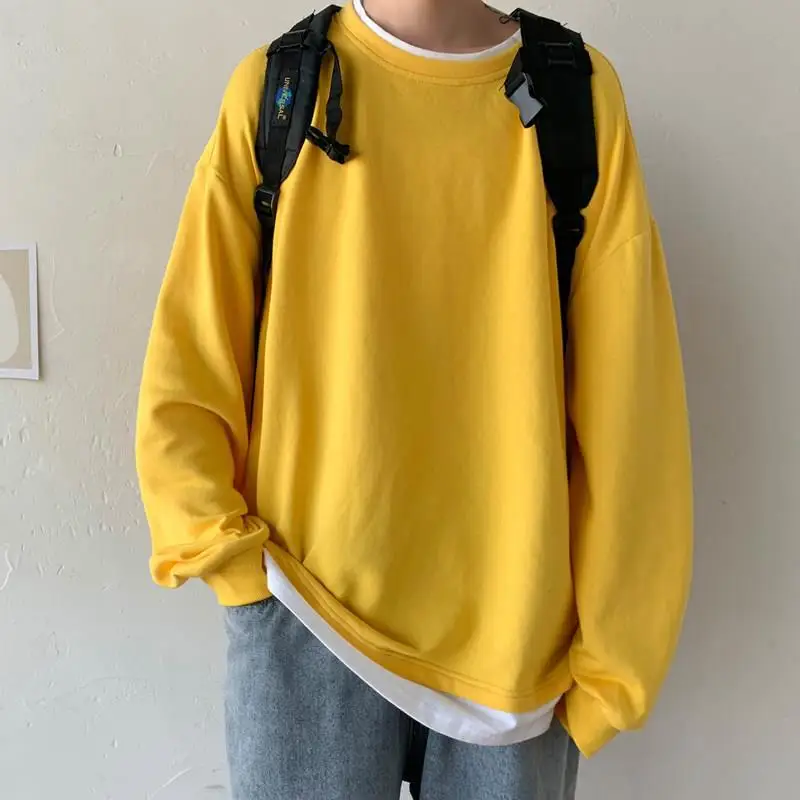 

Spring Autumn Men's Sweater Fake Two Pieces Korean Style Loose Trend All-Match Long-Sleeved T-Shirt Casual