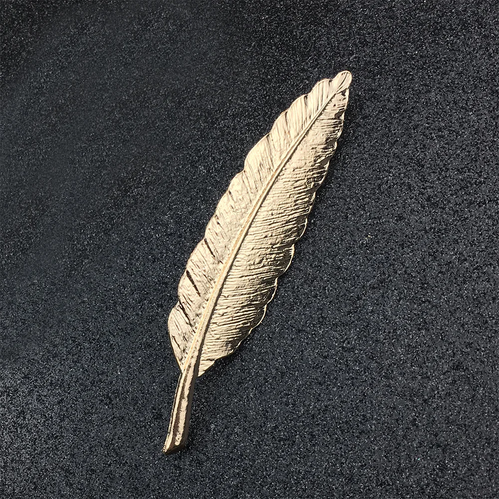 JUCHAO Golden Feather Leaf Brooch Men Women Clothing Accessories Halloween Anime Pins Jewelry images - 6