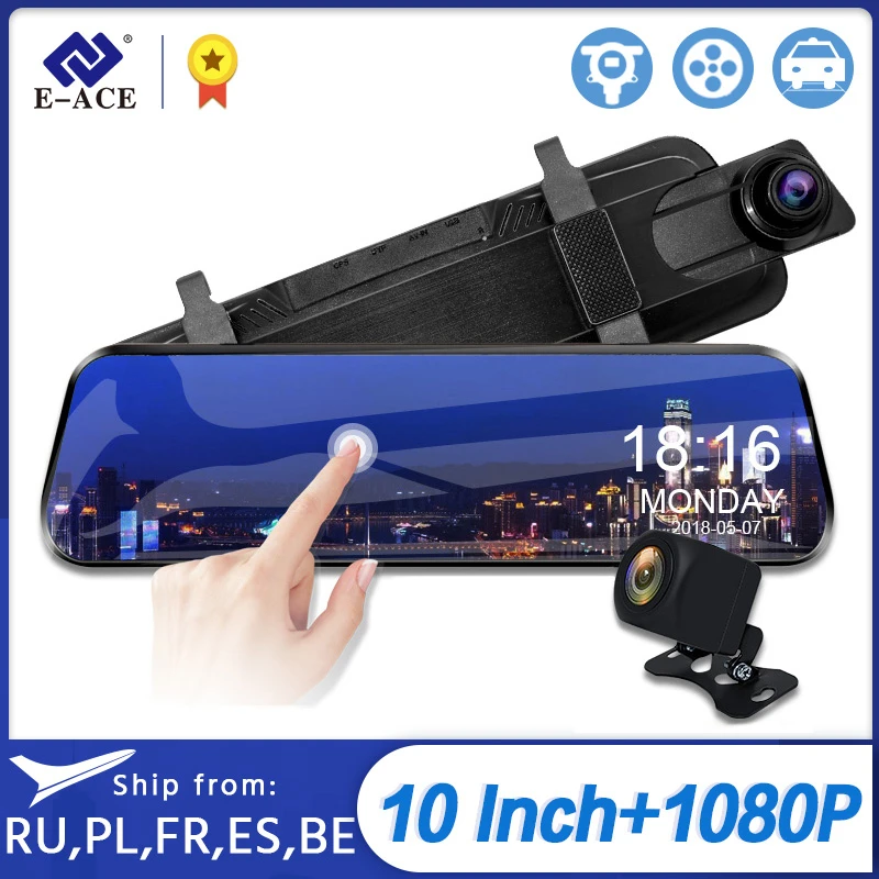 E ACE Автомобильный видеорегистратор 10 &quotСенсорное зеркало Автомобильная камера