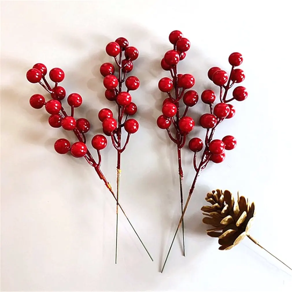 

14-headed Fork Fruit Christmas Bubble Red Fruit Simulation Red Berry Home Decoration Red Fruit Branch Wild Fruit